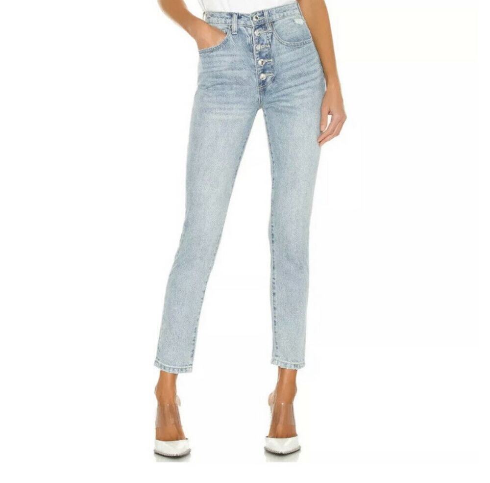 NEW We Wore What The Danielle Crystal High Rise Button Fly Jeans Denim Size 25